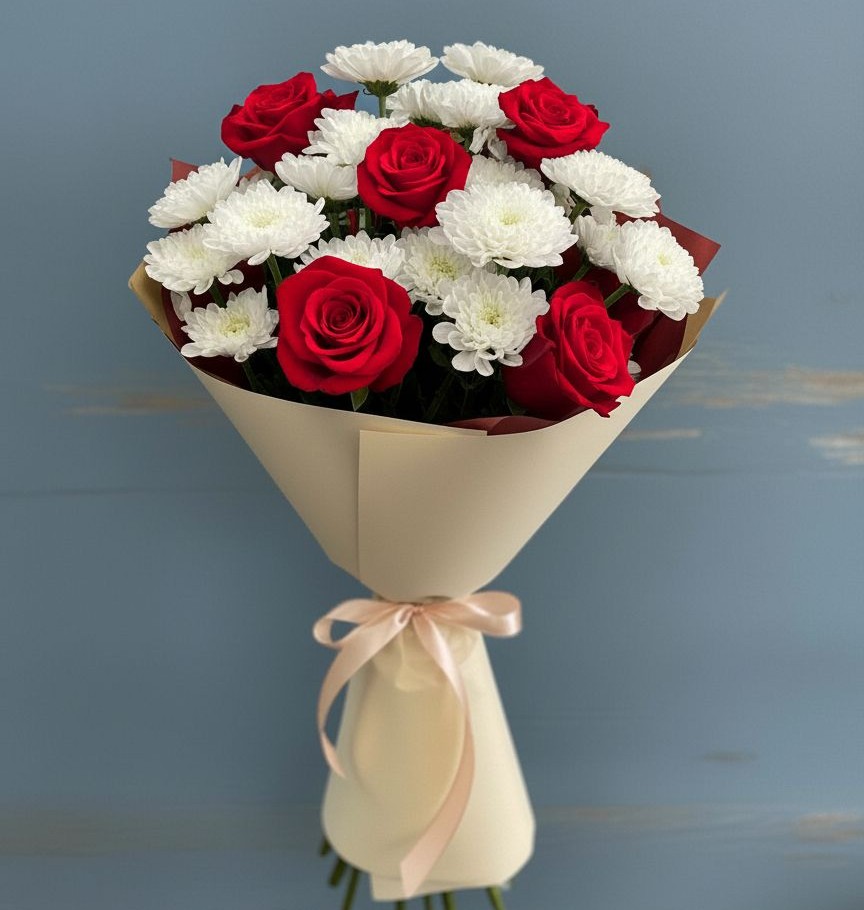 Букет цветов из: Розы и Хризантемы в Тимонино