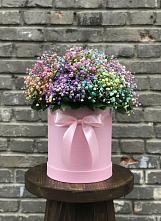 Цветочная композиция из Гипсофила и Розы в шляпной коробке в Тимонино