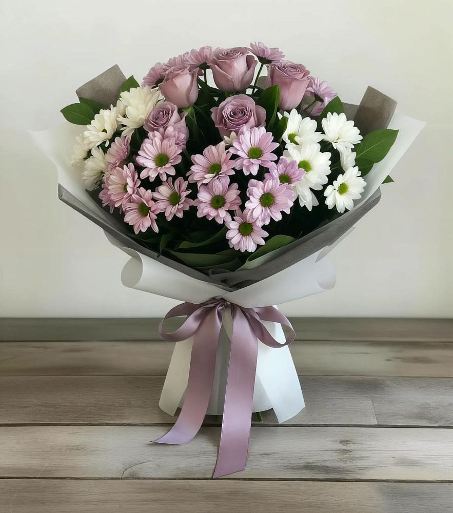 Букет цветов из: Хризантемы и Розы в Тимонино