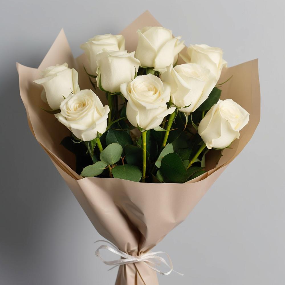 Букет 9 Белых роз Эдлесс Лав в Тимонино