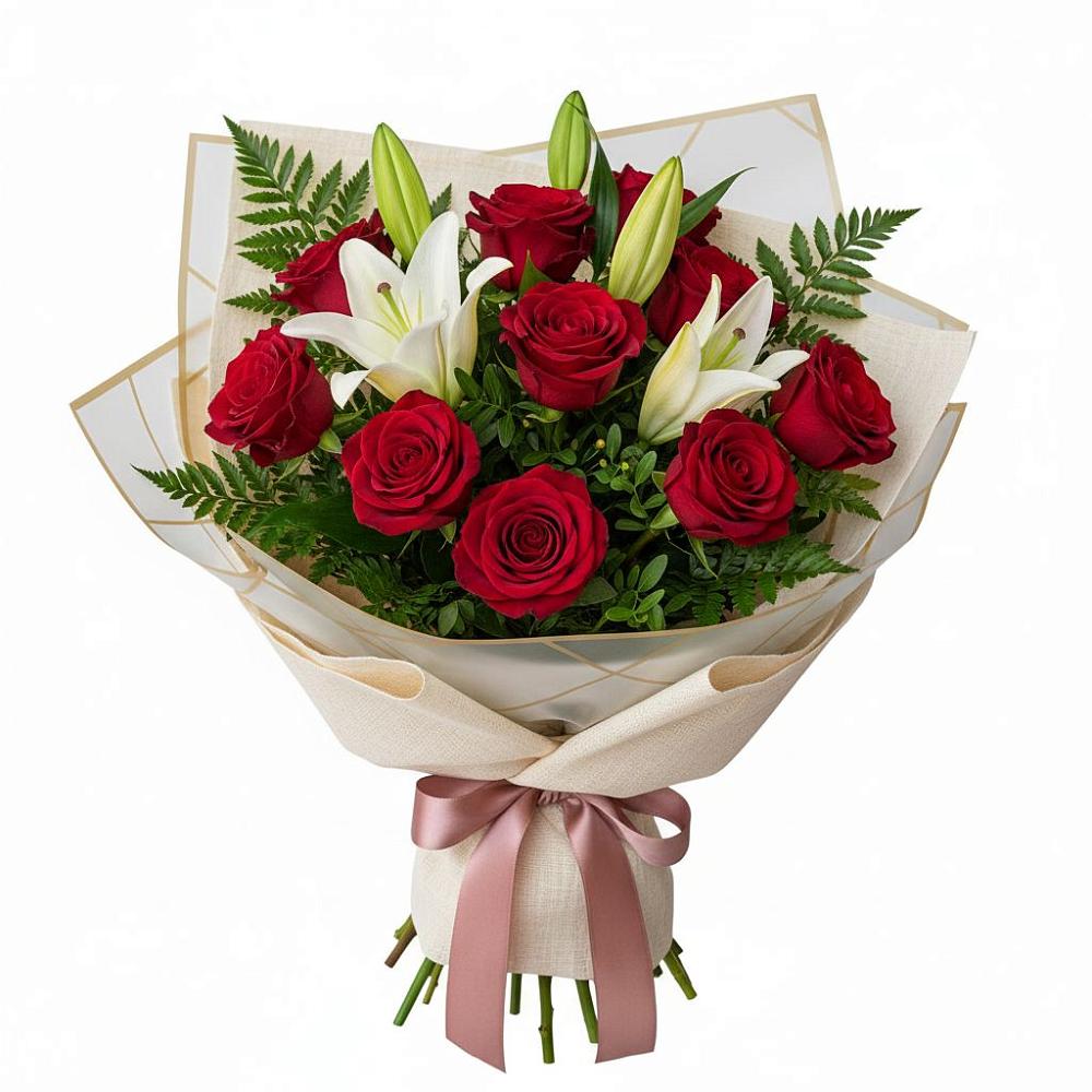 Букет цветов из: Лилии и Розы в Тимонино