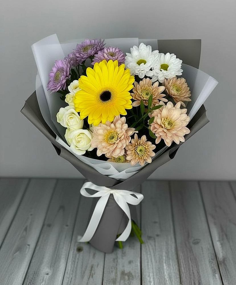 Букет цветов из: Розы, Герберы и Хризантемы в Тимонино