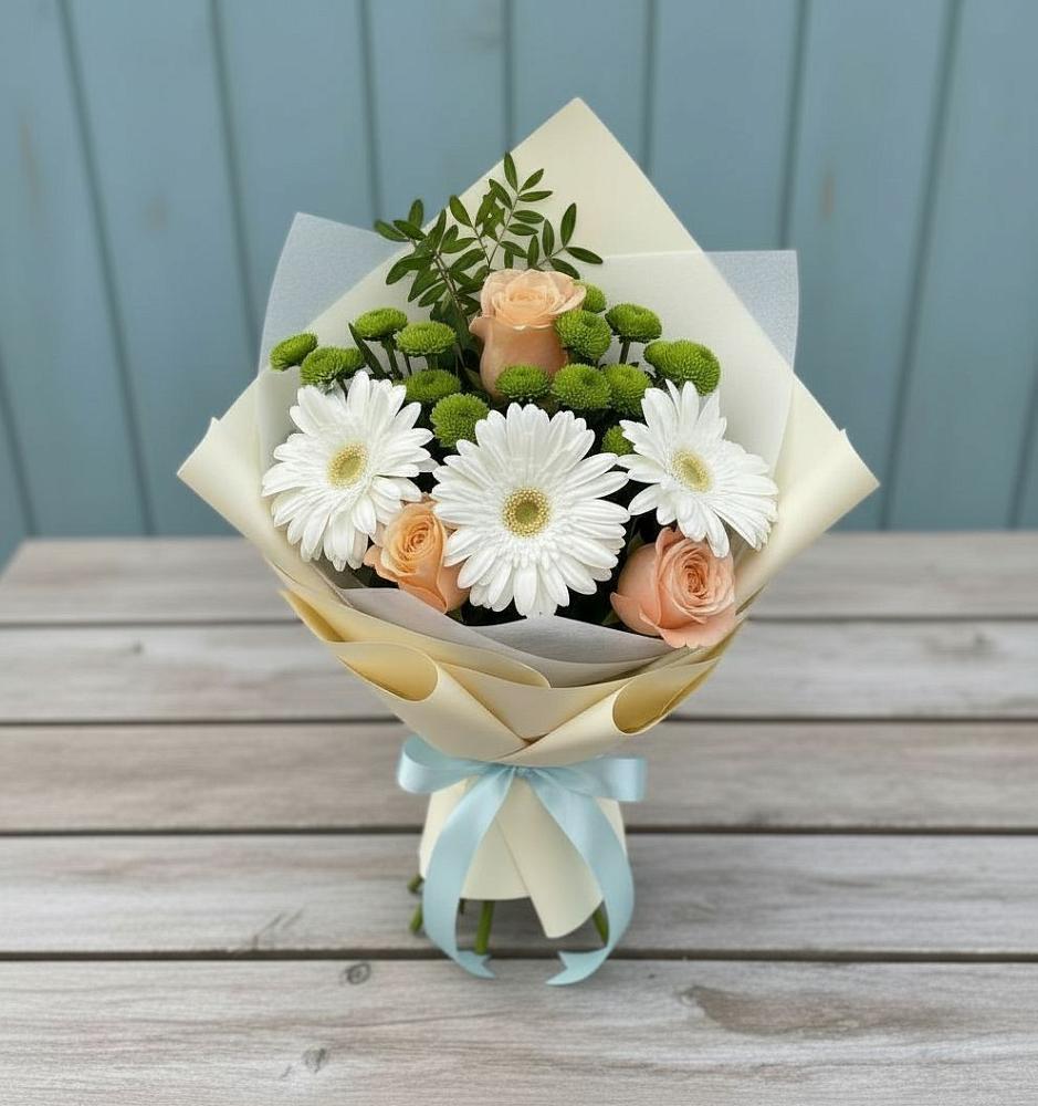 Букет цветов из: Герберы, Розы и Хризантемы в Тимонино