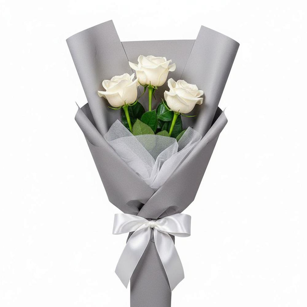 Букет 3 белые розы в Тимонино