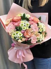 Букет нежные объятья в Тимонино Букет цветов из: Гвоздики, Розы и Хризантемы в Тимонино