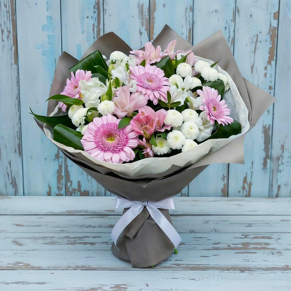Букет цветов из: Герберы, Альстромерии и Хризантемы в Тимонино